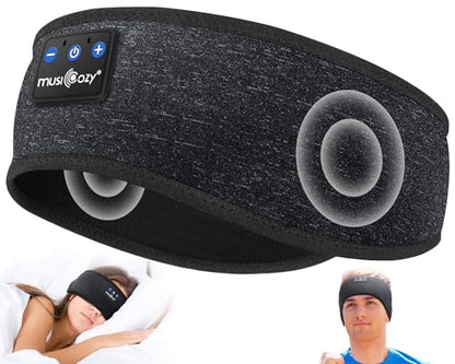 MUSICOZY Bluetooth 5.4 Sleep Headphones Headband Sports Wireless Audio | Earbuds 2 in 1 Design with Breathable Stretch Fabric, HD Stereo Sound Speakers for Workout Yoga Running, Nighttime Sleep Use - color: Black