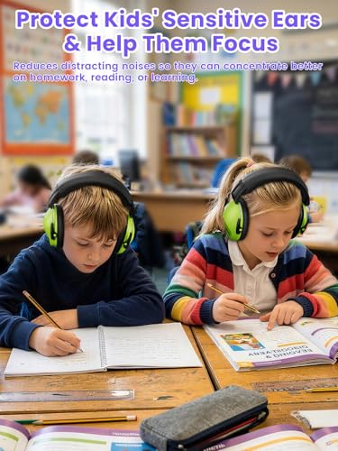 Dr.meter Kids Ear Protection Ear Muffs, Noise Cancelling Headphones EM100 | 27.4SNR Noise Reduction Earmuffs for Toddler Kids Autism Sensory Monster Jam Fireworks Concerts Air Show Audlts Mowing - color: Green+green