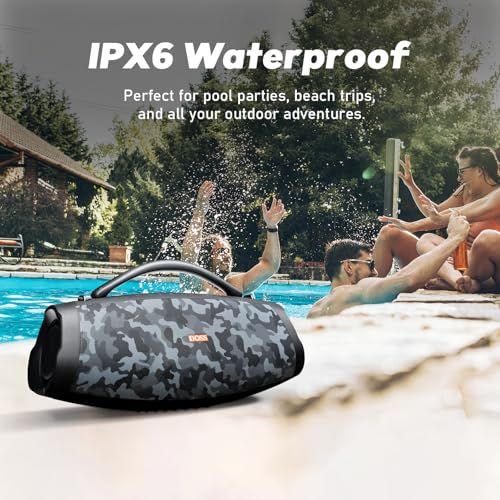 DOSS Extreme Boom Pro D200 240W Peak Outdoor Bluetooth Speaker | 120W Deep Bass, 26hr Playtime, IPX6 Waterproof, Beat-synced Lights, Stereo Pairing , for Camping Beach Tailgate Backyard