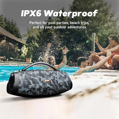 DOSS Extreme Boom Pro D200 240W Peak Outdoor Bluetooth Speaker | 120W Deep Bass, 26hr Playtime, IPX6 Waterproof, Beat-synced Lights, Stereo Pairing , for Camping Beach Tailgate Backyard