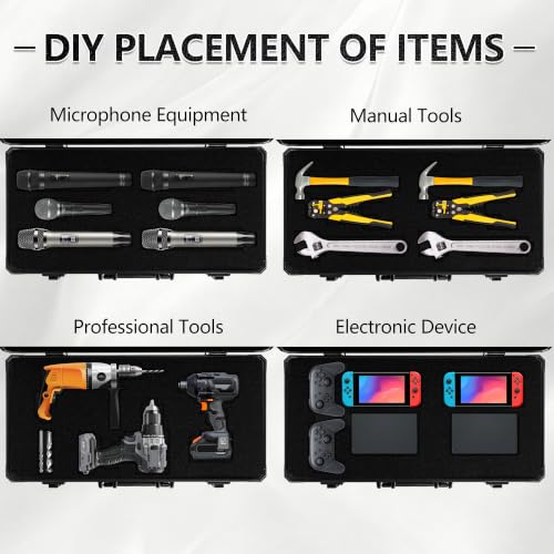 20 Inch Carrying Case with Customizable Pre-Diced Foam | Aluminum Case, Aluminum Alloy Sturdy Build, Storage Case for Microphone, Equipment, Camera, Tools, Recorder, etc - size: 20.4x10.2x7.9 Inch