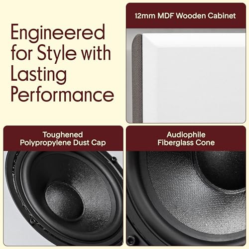 Pyle 6.5” Bookshelf Speakers, Pair of Wired Bookshelf Speakers with Wall Mount Brackets, 2-Way HiFi Home Theater with Paper Cone, Soft Dome Tweeter, Compact Design, 11.5” x 7.5” x 9.5”, White - color: White, size: 6 inch