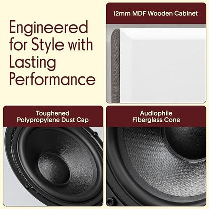 Pyle 6.5” Bookshelf Speakers, Pair of Wired Bookshelf Speakers with Wall Mount Brackets, 2-Way HiFi Home Theater with Paper Cone, Soft Dome Tweeter, Compact Design, 11.5” x 7.5” x 9.5”, White - color: White, size: 6 inch