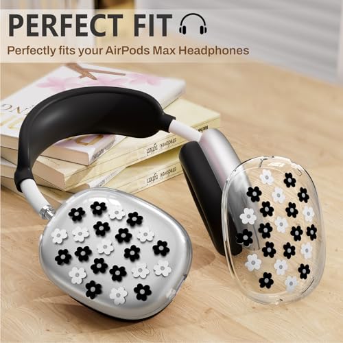 for Apple AirPods Max,Clear Flower Soft TPU Case for Women Girly,Black | Ear Pad Case Cover/Ear Cups Cover/Headband Cover for AirPods Max Headphones (2024/2020)Transparent AirPod Max (USB-C) - color: Black Flower
