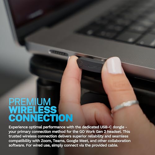 JLab, Go Work Gen 2, Wireless Headset, Bluetooth, USB Dongle, Boom Mic, Multipoint, Over Ear Headphones, Black