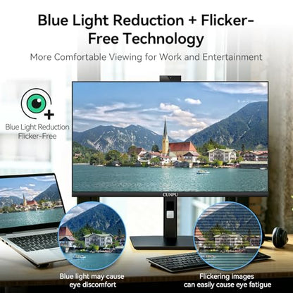 CUNPU 27 Inch Monitor with Camera, Computer Monitor with Built-in 5MP 2K Webcam and Stereo Mic & Speakers, QHD 1440P Vertical Monitor for Video Conferencing, HDMI, DP1.4 Port, Swivel Pivot Adjustable
