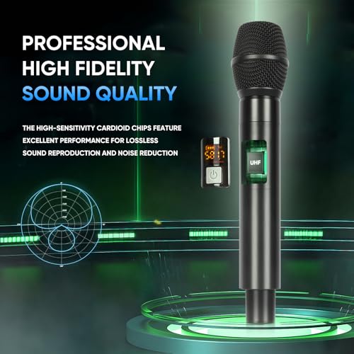 Wireless Microphone System, 4 Channels UHF Metal Cordless Handheld Wireless Mics Set - Adjustable Frequencies, Auto Scan, 165ft Range for Karaoke Singing Meeting Church Wedding (BLM404) - size: BLM404