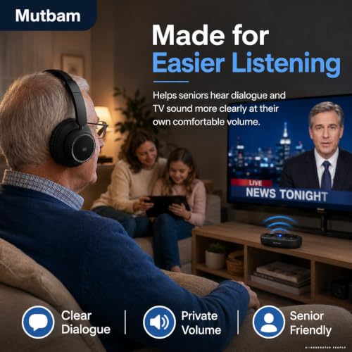 Wireless Headphones for TV, 65H Playtime, Charging Dock | TV Headphones Wireless for Seniors , Ideal Gifts, 65H Playtime Plug-Play, Low Latency, Perfect for Elderly Seniors