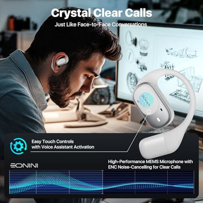 Eonini Open-Ear Earbuds with Earhooks, LED Display Case, Lightweight & Secure Fit, All-Day Comfort, Stay-Aware Design, Clear Calls, 40H Playtime, IPX5 Waterproof Bluetooth 5.3 for Running, Gym - color: White