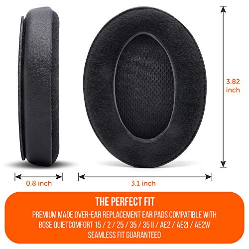 WC Upgraded Replacement Ear Pads for Bose QC15 Headphones Made By Wicked Cushions- Supreme Comfort - Compatible with QC25 / QC2 / AE2 / AE2i / AE2W - Extra Durable | (Velour)