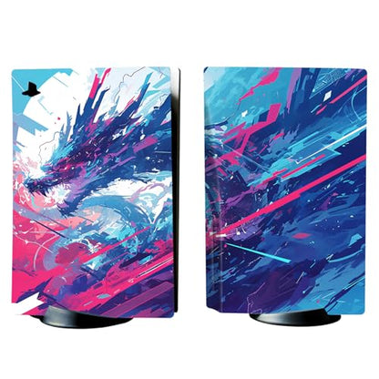 PlayVital Full Set Skin Decal for ps5 Console Disc Edition, Sticker Vinyl Decal Cover for ps5 Controller & Charging Station & Headset & Media Remote - Neon Dragoon - color: Neon Dragoon