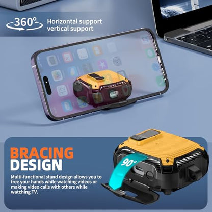 Safety Lock Case for Samsung Galaxy Buds3 FE/3/3 Pro (Yellow) | with Phone Stand,with Secure Lock Clip & Cleaning kit Full Body Shockproof Carbon Fiber Protection Design - color: C-yellow