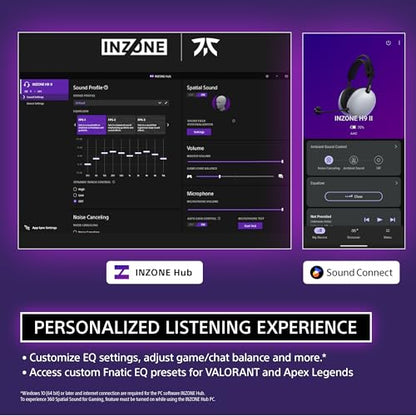 Sony INZONE H9 II Wireless Noise Cancelling Gaming Headset, Black | Lightweight, WH-1000XM6 Drivers, Detachable Cardioid Mic, 2.4GHz/BT/3.5mm, Soft Case, PC/PS5/Switch/Mobile, 30 Hr Battery - color: Black