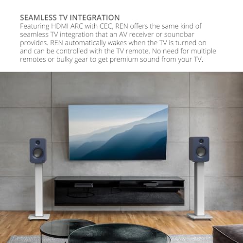 Kanto REN Blue Bluetooth Powered Bookshelf Speakers - Matte Blue Pair SP32PLW 32" Fixed-Height Stands for Bookshelf Speakers - White Pair (2024) - size: RENBLUE, style: SP32PLW