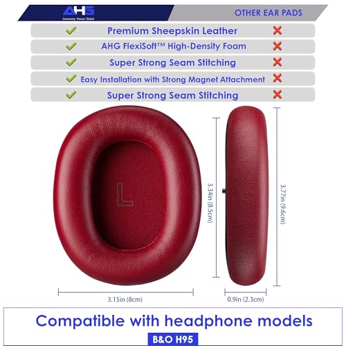 AHG Accessory House Global Upgraded Replacement Beoplay h95 Ear Pads Cushions Compatible with Bang & Olufsen Beoplay H95 Headphones (Lunar Red). Sheepskin Leather/High-Density Foam/Strong Magnet - color: Lunar Red