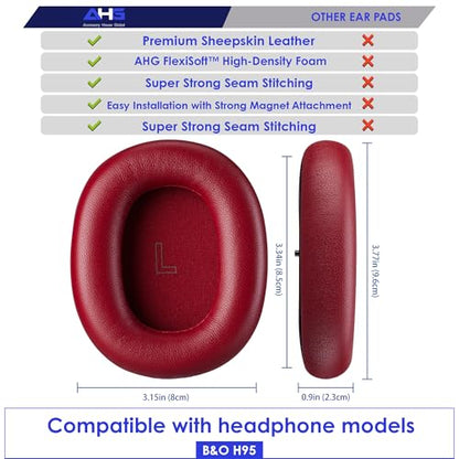 AHG Accessory House Global Upgraded Replacement Beoplay h95 Ear Pads Cushions Compatible with Bang & Olufsen Beoplay H95 Headphones (Lunar Red). Sheepskin Leather/High-Density Foam/Strong Magnet - color: Lunar Red