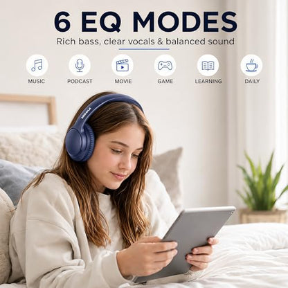 Bluetooth Headphones Wireless 68H with Mic,Decent Sound-Acceptable Blue | Adjustable Headband Foldable Over-Ear Lightweight for Office/Travel/Tablet/iPad/Laptop,HD Stereo Sound,Aux 3.5mm,D-Blue - color: Blue