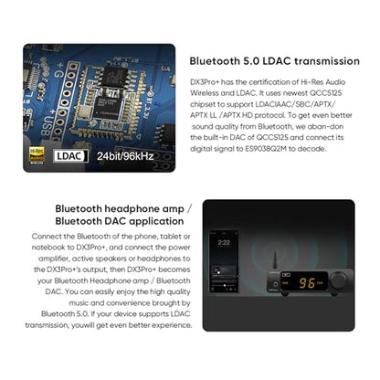 Topping DX3pro+ LDAC Headphone Amplifier | ES9038Q2M XU208 NFCA DAC Audio Decoder USB/Optical/Coaxial/Bluetooth Pre Amplifiers DX3 PRO + Preamp (Silver) - color: Silver