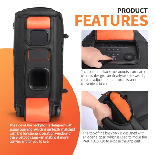 Speaker Case Carry Bag Compatible with JBL PartyBox 720 Portable Speaker, Outdoor Travel Carrying Case Tote Bag Storage Pockets for Charging Cable and Accessories