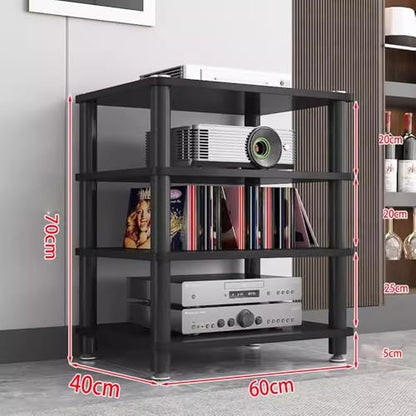Media Storage Cabinet Rack Audio Tower, Modern Audio-Video Media Stand, 1/2/3/4-Tier Media Cabinet, Wood Stereo Cabinet(Black,4 Tier) - color: Black, size: 4 Tier