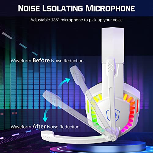 Wired Rainbow LED Backlit Keyboard and Mouse, Over Ear Headphone with Mic, Gaming Mice and Pad, for PC, Xbox and PS4 (White/Black) - color: White/Black