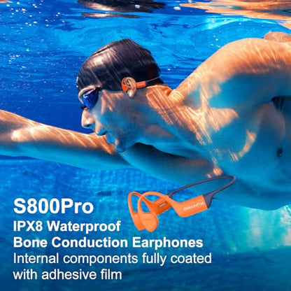 Bone Conduction Headphones Swimming-IPX8 Waterproof Open-Ear Swimming Headphones,Bone Conduction Bluetooth 5.4 Wireless Earphones for Workouts and Running,Built-in Mic & 32GB MP3 Player - color: Orange