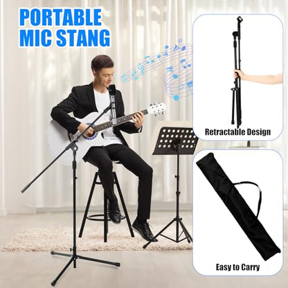 Relaxweex 4 Sets Mic Stand Adjustable Boom Arm Microphone Stand with Tripod Base Boom Microphone Stands Height Adjustable 32.7-90.5 Inch with Mic Clips 3/8"-5/8" Adapter for Singing Performance Stage