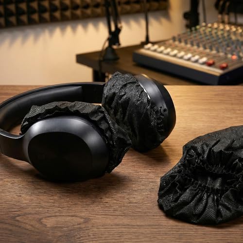 100Pcs Disposable Black Headphone Ear Covers, 11cm/4.3in Stretchable Non-Woven Sanitary Earpad Protectors, Ear Pads Covers Fits Most On-Ear and Over-Ear Headphones