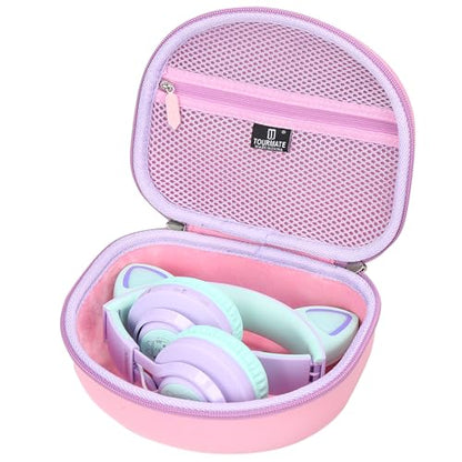 Tourmate Hard Travel Case for Riwbox CT-7 CT-7S / iClever HS01 / FosPower Cat Ear LED Light Kids Wireless Headphones, Protective Carrying Storage Bag（Box for Sale） (Purple&Pink) - color: Purple&Pink