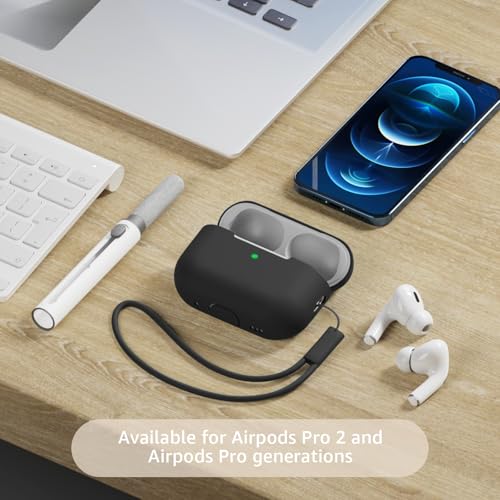 Compatible with Airpods Pro 2 Case, Soft Silicone Skin Cover Protective Cases with Cleaner kit and Lanyard Compatible for AirPod Pro 2nd Generation, Front LED Visible - Deep Space Gray