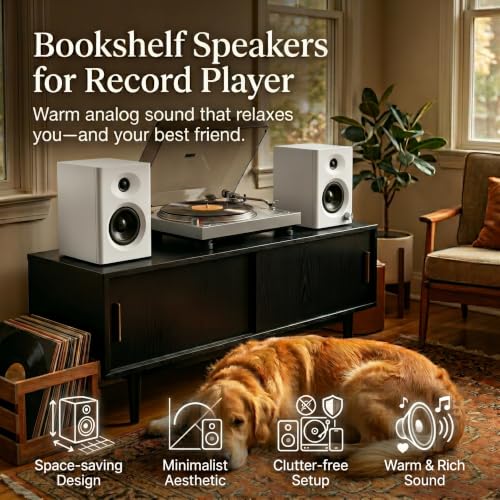 4-Inch Powered Bluetooth Bookshelf Speakers, White - color: White