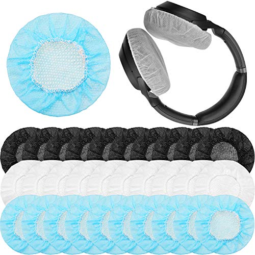 BBTO 300 Pieces Disposable Headphone Covers Non Woven Sanitary Fabric Headset Earphone Covers for Ear Pad Headphones(L-11 cm,White, Blue, Black) - color: White, Blue, Black, size: L-11 cm