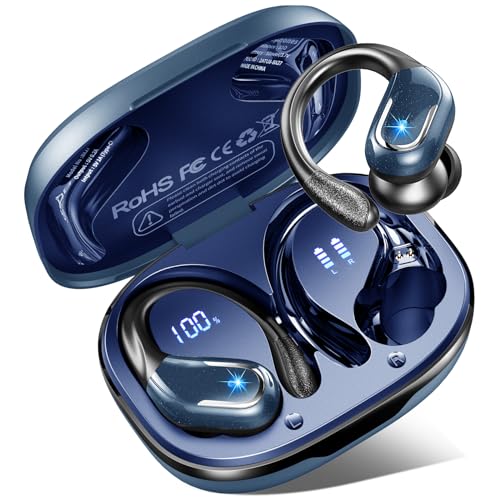 Wireless Earbud, Bluetooth 5.4 Headphones IP7 Waterproof Sport, 75Hrs Running Wireless Earphones with ENC Noise Canceling Mic, Deep Bass Over Ear bud with Earhooks for Android, iOS, Workout, Gym, Blue - color: Blue