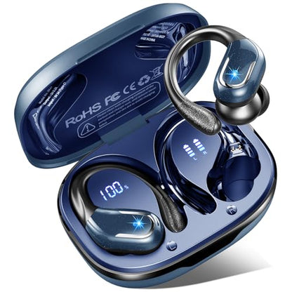 Wireless Earbud, Bluetooth 5.4 Headphones IP7 Waterproof Sport, 75Hrs Running Wireless Earphones with ENC Noise Canceling Mic, Deep Bass Over Ear bud with Earhooks for Android, iOS, Workout, Gym, Blue - color: Blue