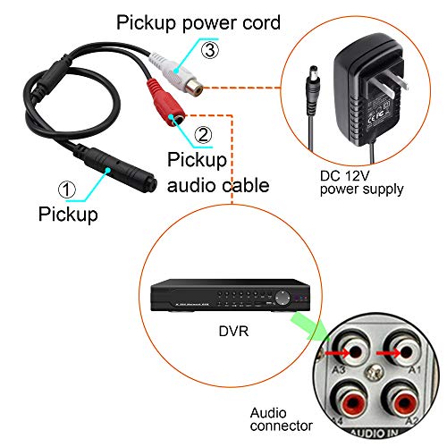 GINTOOYUN High Sensitive Microphone, Mini Audio Pickup for CCTV Security Camera, with Power Cord and Audio Cable