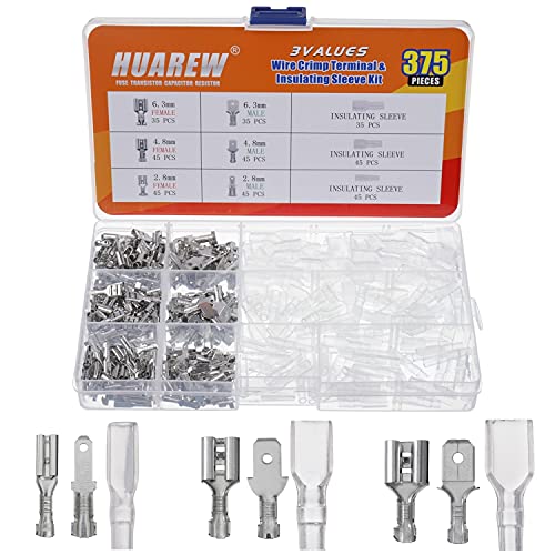 3 Values 375 Pcs 2.8/4.8/6.3mm Male and Female Wire Spade Connecto Crimp Terminal Insulating Sleeve Kit for Car Audio Speaker Electrical Wiring
