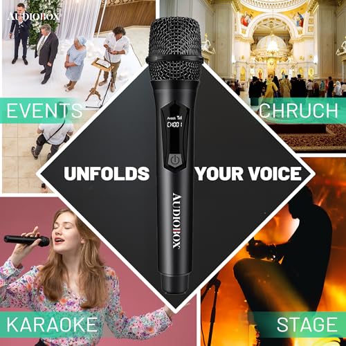 Audiobox UHF Wireless Microphone, Rechargeable Karaoke Mic, Black (2 Pack) | 160ft Wireless Range, Low-Latency Audio, Metal Housing, USB-C Charging, LED Indicator, PA & Mixer Compatible