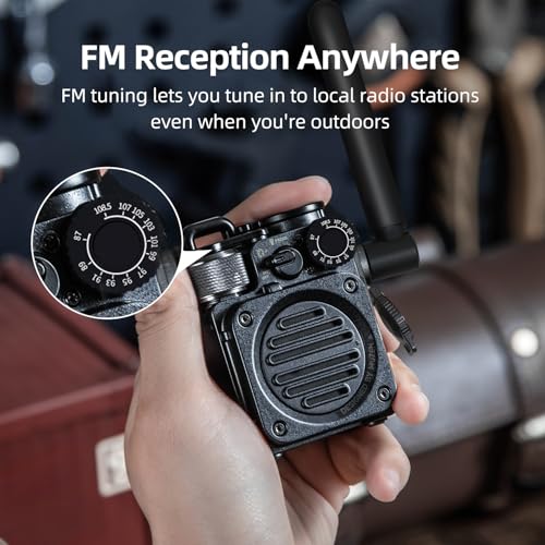 Muzen Upgraded Wild Mini 3.0 Outdoor Portable Wireless Bluetooth Speaker with FM Radio, Phone Charger/15H Playtime/IPX5 Waterproof/3 Mode Flashlight, Rugged Gear for Man Camping/Hiking/Travel(Black) - color: Dark Black