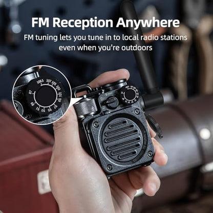 Muzen Upgraded Wild Mini 3.0 Outdoor Portable Wireless Bluetooth Speaker with FM Radio, Phone Charger/15H Playtime/IPX5 Waterproof/3 Mode Flashlight, Rugged Gear for Man Camping/Hiking/Travel(Black) - color: Dark Black
