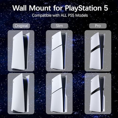 PS5 Wall Mount Kit with Charging Station, Compatible with PlayStation 5/Slim/Pro Disc & Digital Version, Dual Use Charging Station with Multi-Mode RGB Light, White