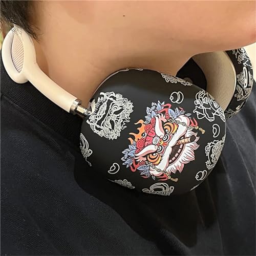 Case Compatible with AirPods Max Headphones, Cute Anime Lion Soft TPU Anti-Scratch Protective Ear Cup Covers Headphone Cases for Woman Kids Man - color: Black Lion