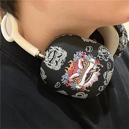 Case Compatible with AirPods Max Headphones, Cute Anime Lion Soft TPU Anti-Scratch Protective Ear Cup Covers Headphone Cases for Woman Kids Man - color: Black Lion