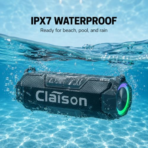 Portable Bluetooth Speaker, Bluetooth 6.0, Hi-Res Audio, IPX7 Waterproof, Deep Bass Stereo Sound, RGB Light, 24H Playtime, for Home, Party, Outdoor, Camping, Beach, Gift for Men Women Teens
