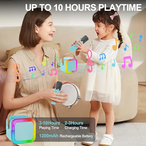 Kids Karaoke Machine Toy Ages 3-12, Wireless Mic BT Speaker, Blue - 1 Mic | Voice Changer, LED Party Lights, Duets, BT 5.3, Mini Rechargeable Portable, Christmas Birthday Gifts for Toddler Boys & Girls - color: Blue - 1