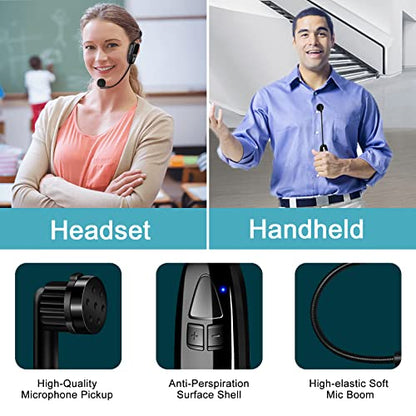 Wireless Microphone Headset, 2.4GHz Head Mic System for Fitness | USB-C Charging Microphone, 165ft Range, for Voice Amplifier Speaker Pa System Teaching Tour Guides Conference Yoga Instructor - color: Black