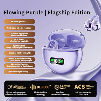 ASHATA Earbuds, Wireless Workout Headphones LED Digital Display Touch Control with Noise Canceling Mic, for Running Swimming Outdoor Sports (Purple)