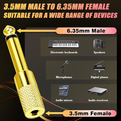 4-Pack Headphone Adapter Set(Gold Plated), 1/8 (3.5mm) and 1/4 (6.35mm) Adapter Mono(TS), Audio Jack Converter for Guitar, Amp, Studio, Zero Signal Loss