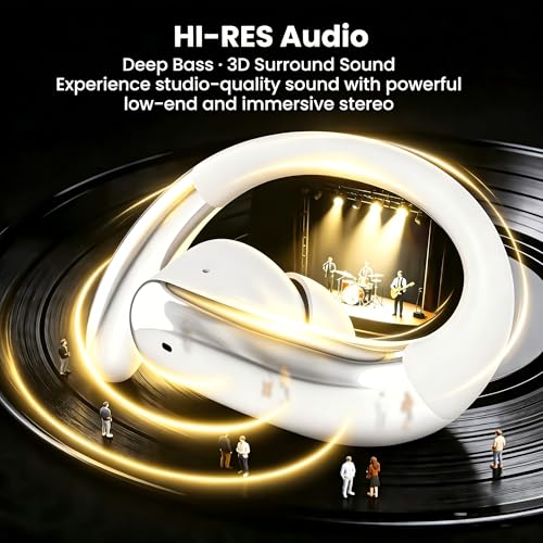 Bluetooth Headphones Wireless Earbuds Bluetooth 6.0 Headphone, Sport Bluetooth Earbuds Stereo Deep Bass Over Ear Bud with Earhooks, IPX5 Waterproof Earphone for Gym/Running/Workout White - color: White