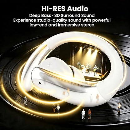 Bluetooth Headphones Wireless Earbuds Bluetooth 6.0 Headphone, Sport Bluetooth Earbuds Stereo Deep Bass Over Ear Bud with Earhooks, IPX5 Waterproof Earphone for Gym/Running/Workout White - color: White
