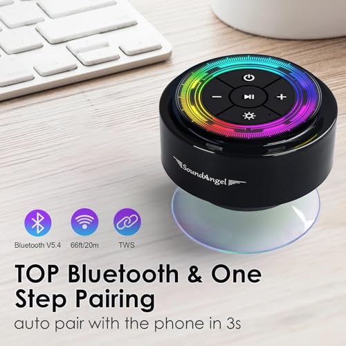 XLeader Pro Bluetooth Shower Speaker (Upgraded) Certified IPX7 Waterproof, 8W Crystal Sound&Rich Bass, 15H Playtime, with RGB Lights, Suction Cup, Silicone Lanyard, Ideal Gifts, SoundAngel Mate(2 Gen) - color: Line Light